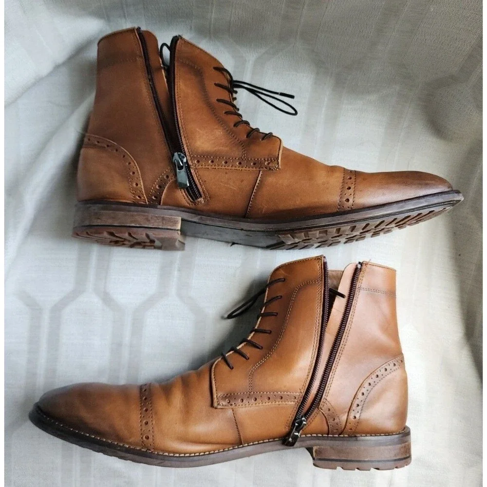 Kenneth Cole Kevin Leather Mens Lace-up Boot Size 13